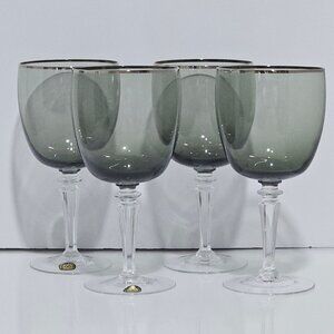 4 Sasaki Platinum Rim Grey Water Glasses 7" silver luxury mid century modern